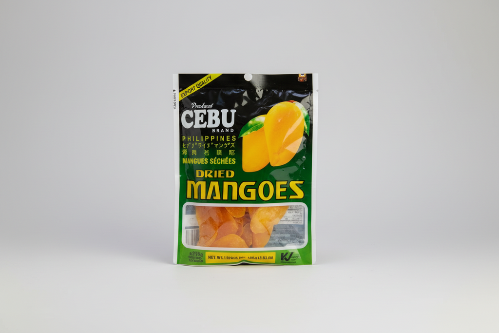 Packaged dried mangoes from Cebu with a clear background