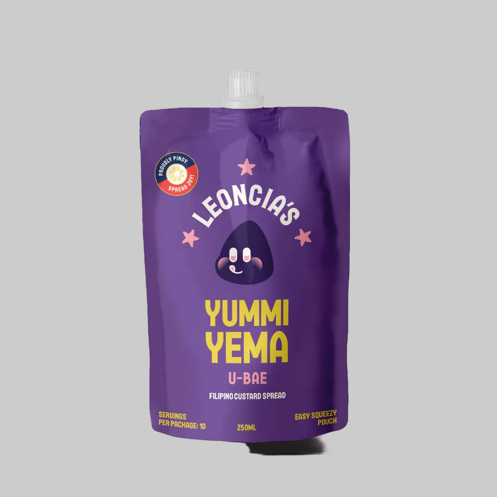 Purple packaging of Leoncias Yummi Yema on a white background