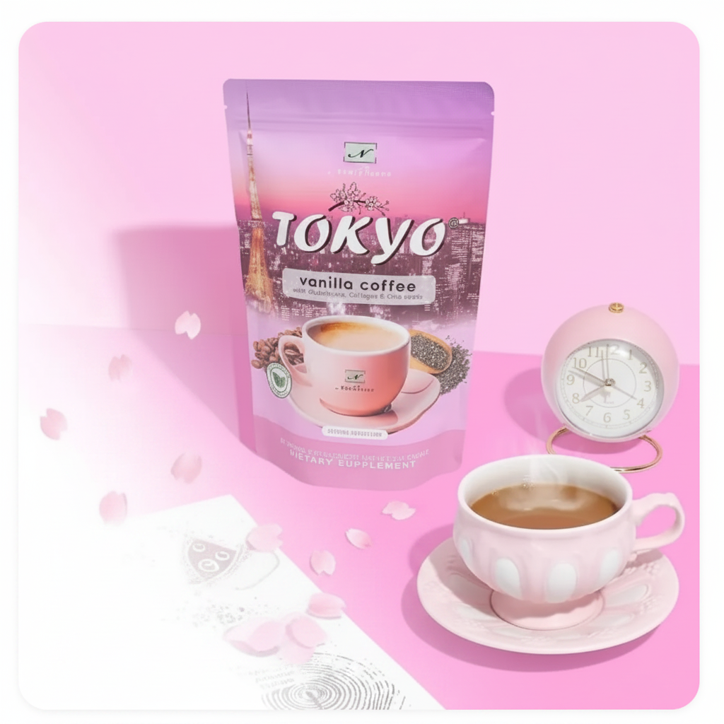 Tokyo Vanilla Coffee with Glutathione Collagen and Chia Seeds premium packaging