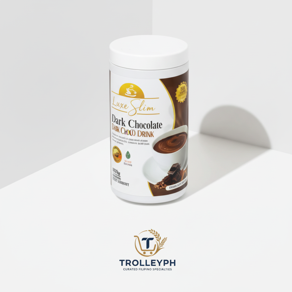 Luxe Slim Chocolate Drink Dark Choco tub with the TrolleyPH logo below
