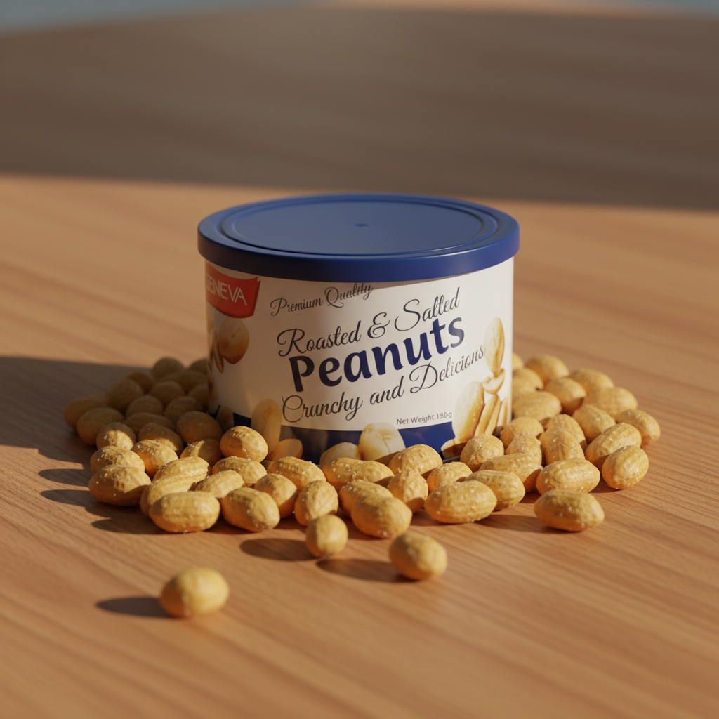 Geneva Roasted Salted Peanuts 130g tin can premium snack photography