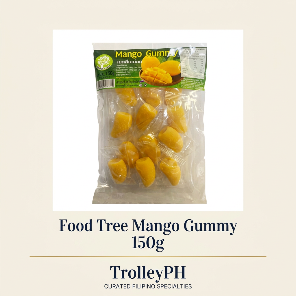 Food Tree Mango Gummy 150g pack on ivory background with TrolleyPH branding below