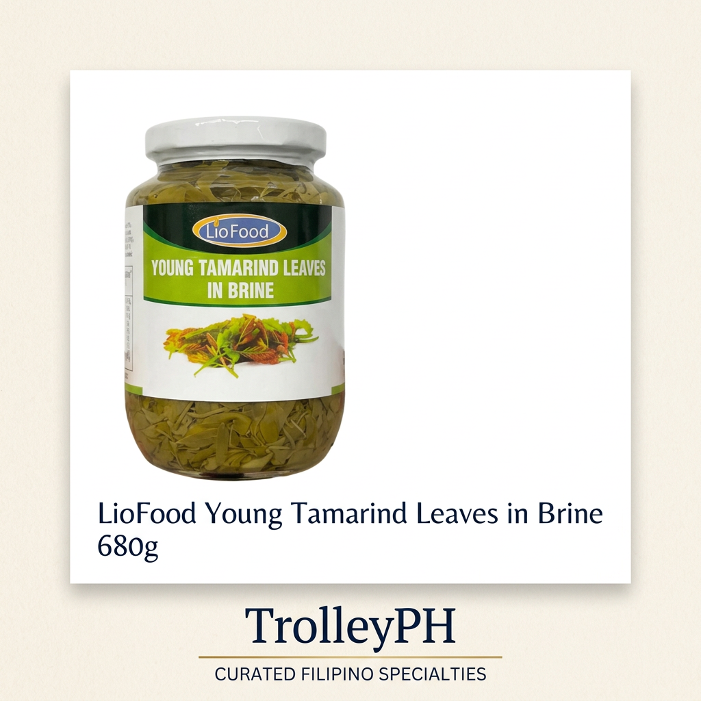 Lio Food Young Tamarind Leaves in Brine 680g jar with TrolleyPH branding below