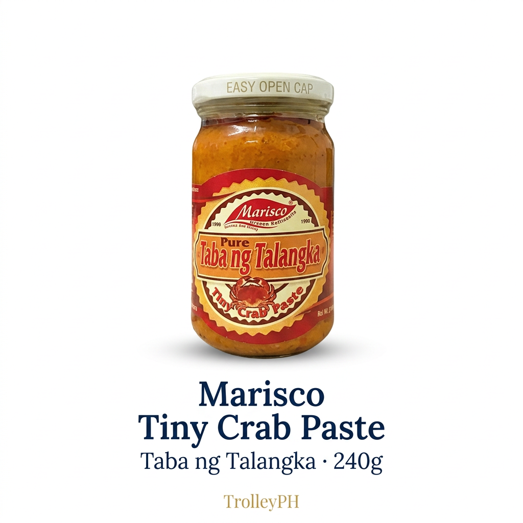 Marisco Tiny Crab Paste Taba ng Talangka 240g jar with product name and TrolleyPH branding below.