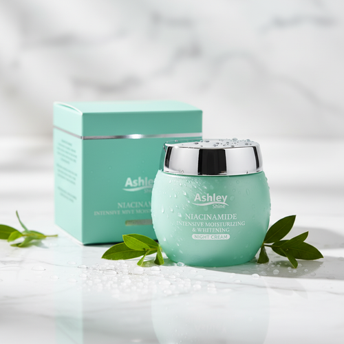 Ashley Shine Niacinamide Night Cream 50g mint green jar and box premium skincare
