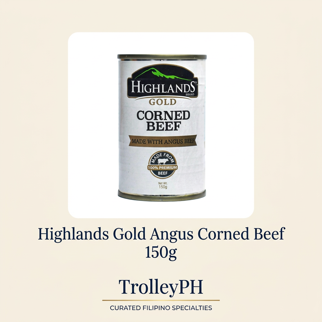Highlands Gold Angus Corned Beef 150g with TrolleyPH branding below