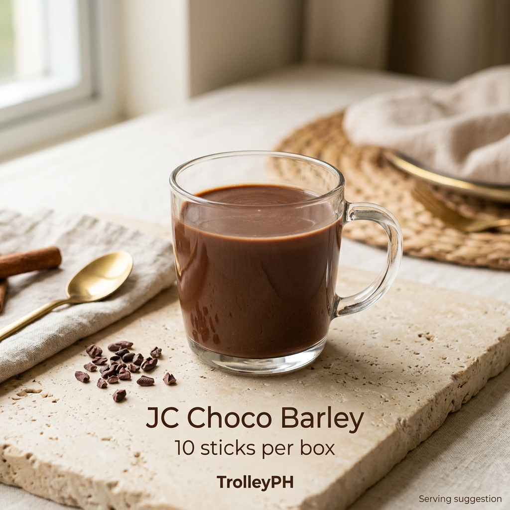 JC Choco Barley serving suggestion, not actual product packaging, with TrolleyPH branding