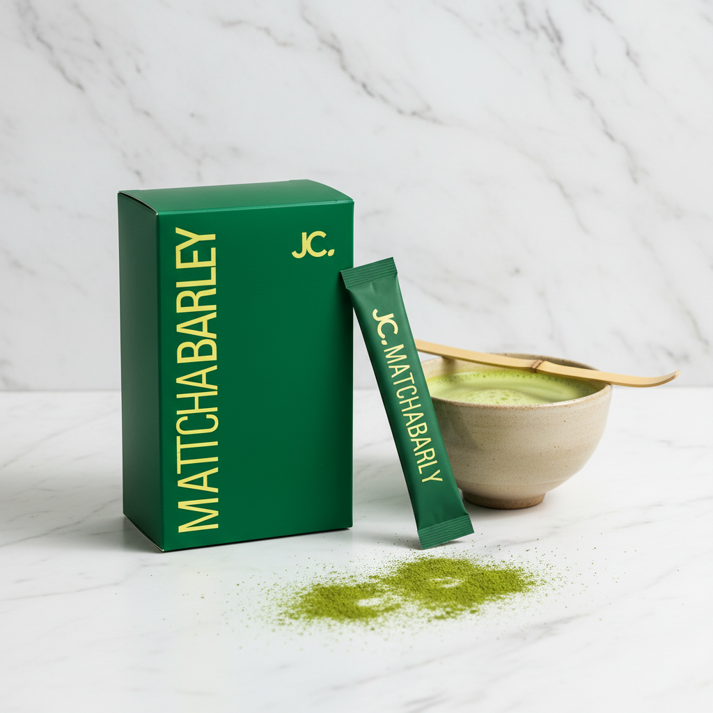 JC. Matcha Barley Latte – premium lifestyle product photography