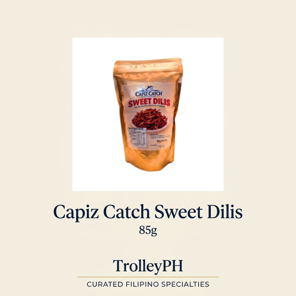 Capiz Catch Sweet Dilis 85g orange pouch with TrolleyPH branding below