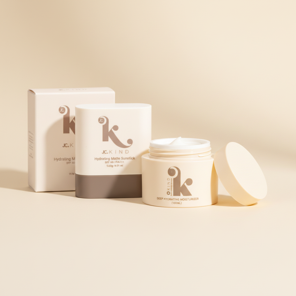 KIND Skincare Essentials Duo showing the rectangular sunstick and round moisturizer jar