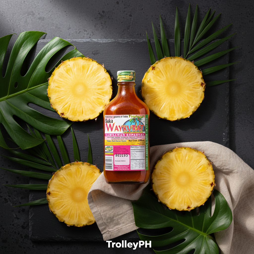 Green Gold Gourmet Sukang Waykurat 250g premium styled product photo with TrolleyPH branding