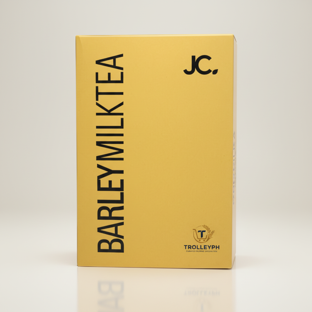 JC. Barley Milk Tea golden box of 10 sticks with the TrolleyPH logo