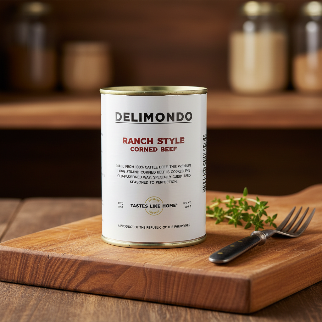 Delimondo Corned Beef Ranch Style 380g – premium lifestyle product photography