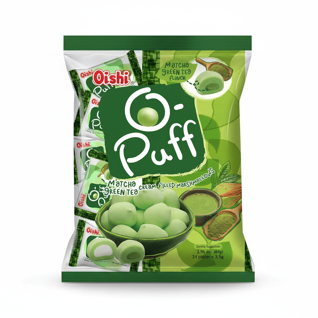 Oishi O-Puff Matcha Green Tea Marshmallows premium product image