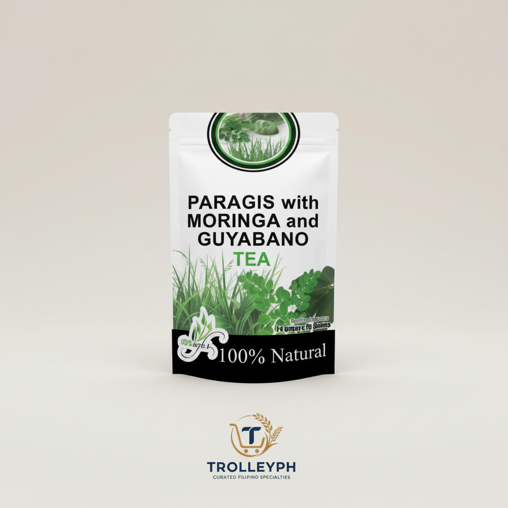 Paragis with Moringa and Guyabano Tea 36g white pouch with the TrolleyPH logo beneath